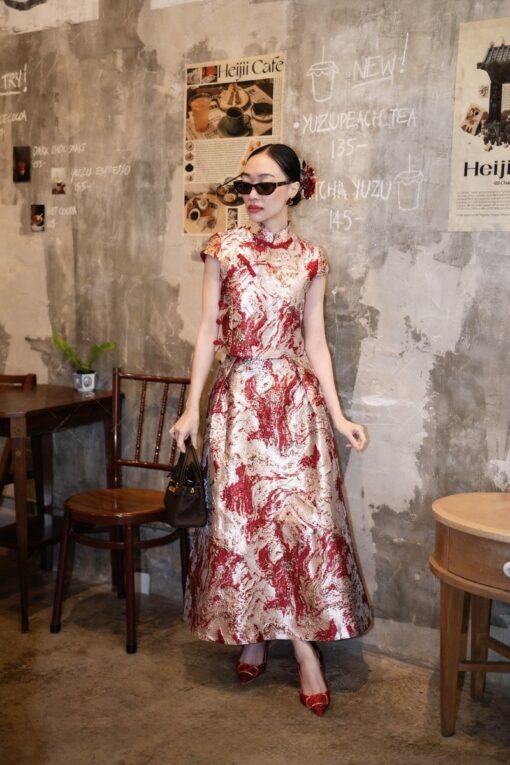 Ji Qipao Top+Flare Skirt Set