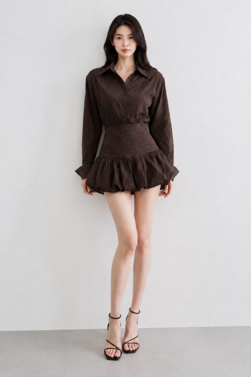 Noir Pinstripe Bubble Top+Skort Set (2 PCs)