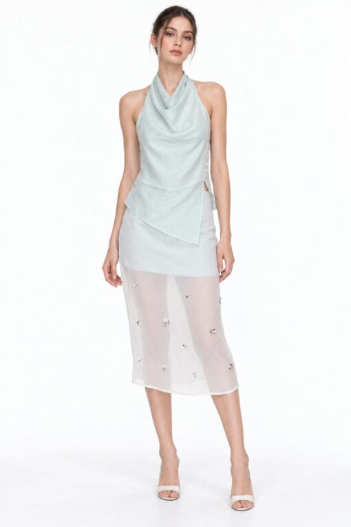 SOLENNE VEIL Top+Skirt Set (2 Pcs) - Baby Mint Green, S (Pre-Order)
