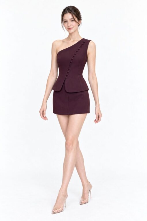 VÉRINE One-Shoulder Top+Skirt Set (2 Pcs) – view 2