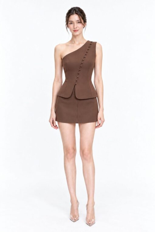 VÉRINE One-Shoulder Top+Skirt Set (2 Pcs)