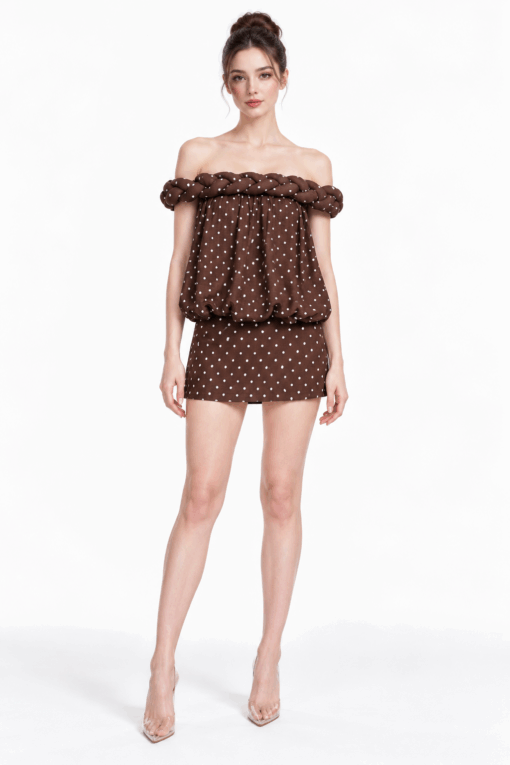 Ciocca Braided Polka Dot Top+Skort Set (2 PCs)